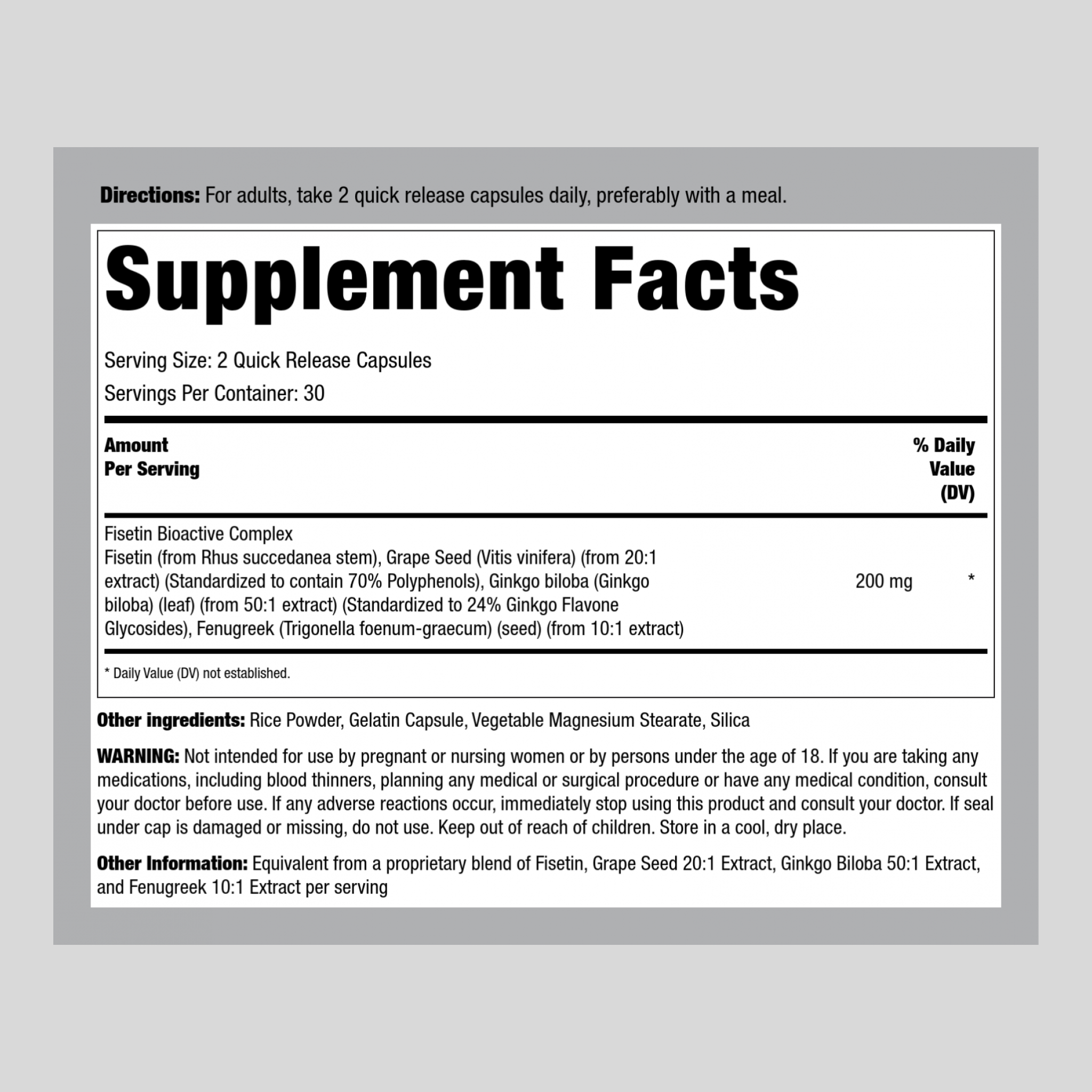Fisetin Capsule Supplement Facts