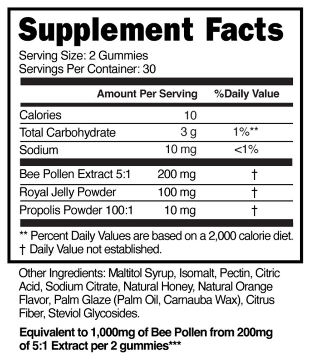 Bee-Pollen-Sugar-Free-Gummies-Supplement-Facts-102133